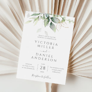 Eucalyptus Greenery Gold Leaves Botanical Wedding Invitation