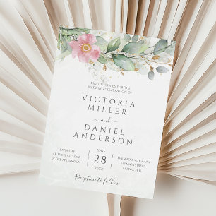 Eucalyptus Greenery Gold Leaves Botanical Wedding Invitation