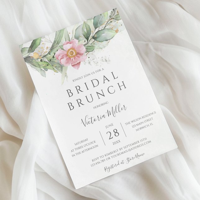 Eucalyptus Greenery Gold Leaves Bridal Brunch Invitation (Creator Uploaded)