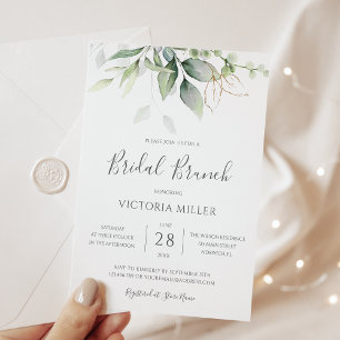 Eucalyptus Greenery Gold Leaves Bridal Brunch Invitation