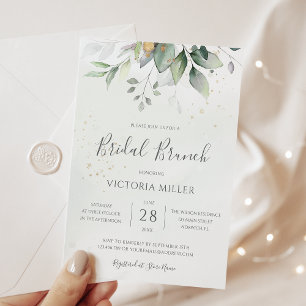 Eucalyptus Greenery Gold Leaves Bridal Brunch Invitation
