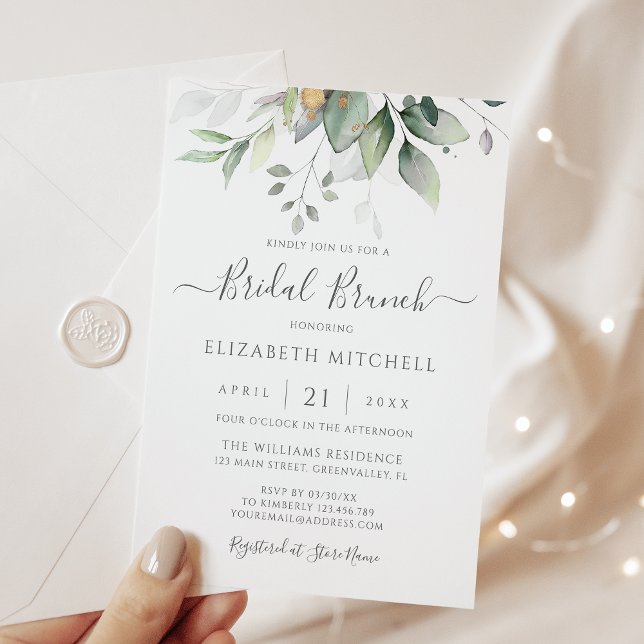 Eucalyptus Greenery Gold Leaves Bridal Brunch  Invitation (Creator Uploaded)