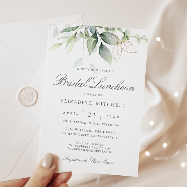 Eucalyptus Greenery Gold Leaves Bridal Luncheon Invitation (Creator Uploaded)