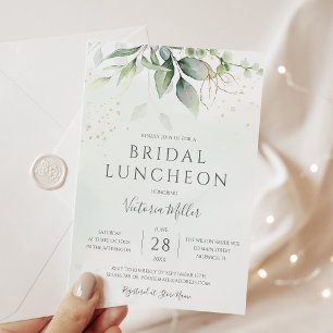 Eucalyptus Greenery Gold Leaves Bridal Luncheon Invitation