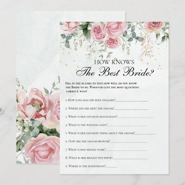 Eucalyptus Greenery Gold Leaves Bridal Shower game Invitation (Front/Back)