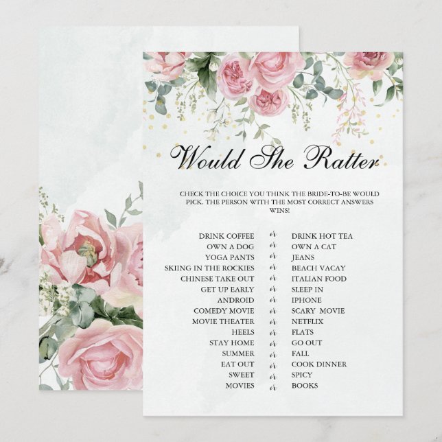 Eucalyptus Greenery Gold Leaves Bridal Shower game Invitation (Front/Back)