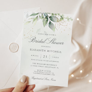 Eucalyptus Greenery Gold Leaves Bridal Shower Invitation
