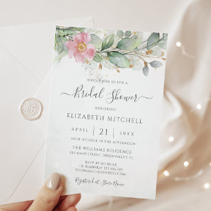 Eucalyptus Greenery Gold Leaves Bridal Shower Invitation