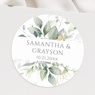 Eucalyptus Greenery Gold Leaves Elegant  Classic Round Sticker