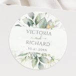 Eucalyptus Greenery Gold Leaves Elegant Classic Round Sticker<br><div class="desc">Beautiful envelope seal stickers featuring watercolor eucalyptus and gold leaves.</div>