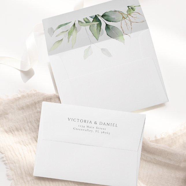 Eucalyptus Greenery Gold Leaves Elegant Envelope (Creator Uploaded)