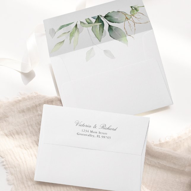 Eucalyptus Greenery Gold Leaves Elegant  Envelope (Creator Uploaded)