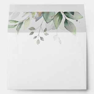 Eucalyptus Greenery Gold Leaves Elegant Envelope
