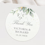 Eucalyptus Greenery Gold Leaves Elegant Thank You Classic Round Sticker<br><div class="desc">Beautiful Thank You stickers featuring watercolor eucalyptus and gold leaves.</div>