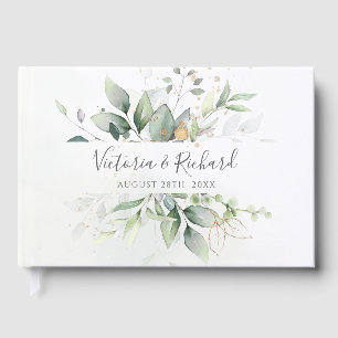 Eucalyptus Greenery Gold Leaves Elegant Wedding Guest Book