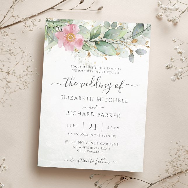 Eucalyptus Greenery Gold Leaves Elegant Wedding Invitation (Creator Uploaded)