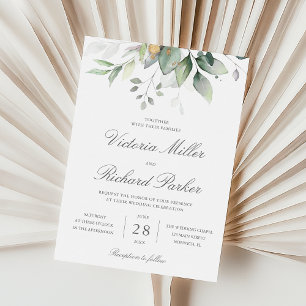 Eucalyptus Greenery Gold Leaves Elegant Wedding Invitation