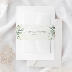 Eucalyptus Greenery Gold Leaves Elegant Wedding Invitation Belly Band