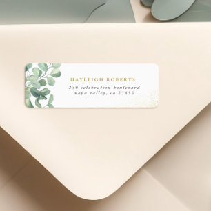 Eucalyptus Greenery & Gold Name Return Address Label