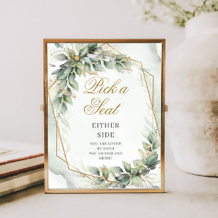 Eucalyptus greenery & gold Pick a Seat Either Side Poster