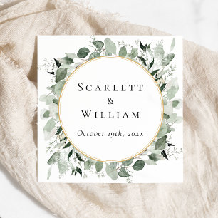 Eucalyptus Greenery Gold Sage Green Wedding Napkin