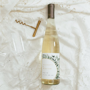 Eucalyptus Greenery Gold Sage Green Wedding Wine Label