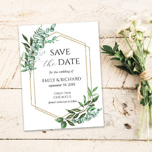 Eucalyptus Greenery Gold Save the Date Postcard