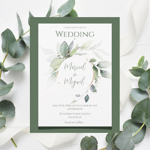 Eucalyptus Greenery Gold Watercolor Modern Wedding Invitation