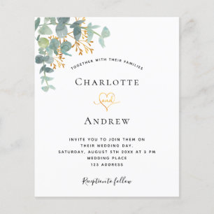 Eucalyptus greenery gold wedding budget invitation flyer