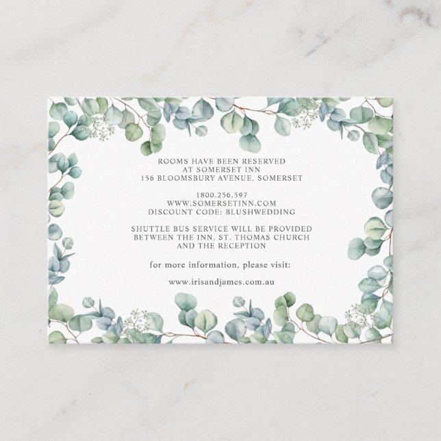 Eucalyptus Greenery Gold Wedding Details Info Enclosure Card (Front)