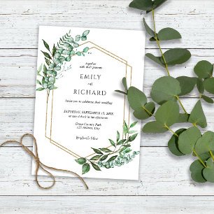 Eucalyptus Greenery Gold Wedding Invitation