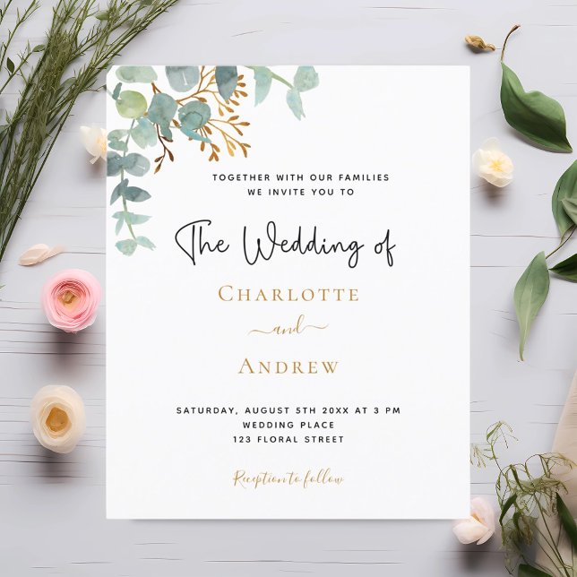 Eucalyptus greenery gold wedding invitation (Creator Uploaded)