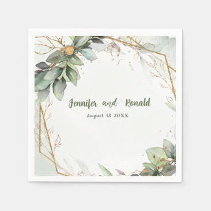 Eucalyptus Greenery Gold  Wedding Personalised  Napkin