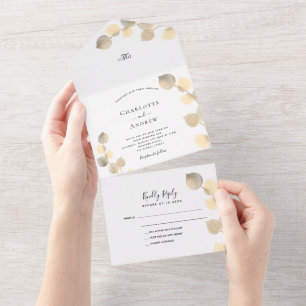 Eucalyptus greenery golden wedding all in one invitation