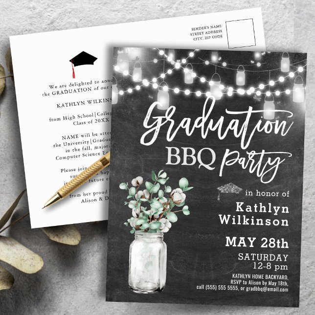 Eucalyptus Greenery GRAD BBQ Party Invitation Postcard (Creator Uploaded)
