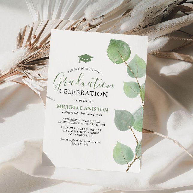 Eucalyptus Greenery Graduation Party Invitation (Creator Uploaded)