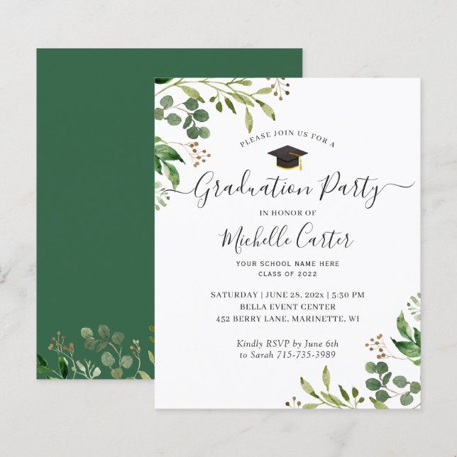 Eucalyptus Greenery Graduation Party Invitation (Front/Back)