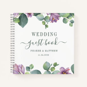 Eucalyptus Greenery Green Purple Wedding Guest  Notebook