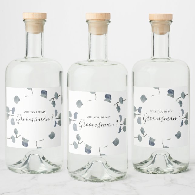 Eucalyptus Greenery Groomsmen Proposal Liquor Bottle Label (Bottles)