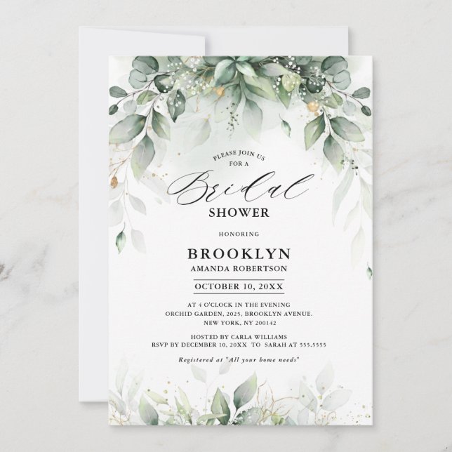 Eucalyptus Greenery Gum Botanical Bridal shower Invitation (Front)