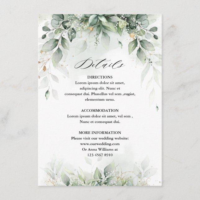 Eucalyptus Greenery Gum Botanical Rustic Wedding Enclosure Card (Front)