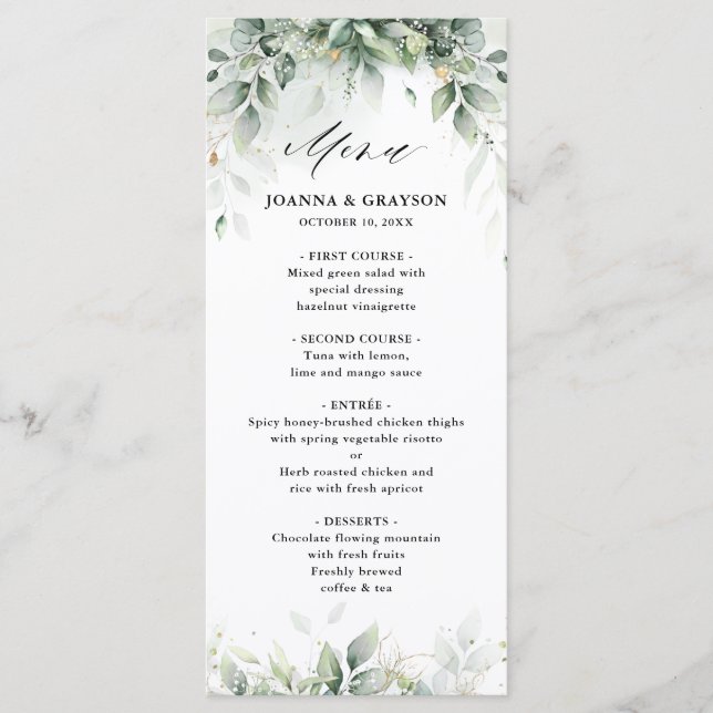 Eucalyptus Greenery Gum Botanical Rustic Wedding Menu (Front)