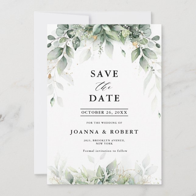 Eucalyptus Greenery Gum Botanical Rustic Wedding S Save The Date (Front)
