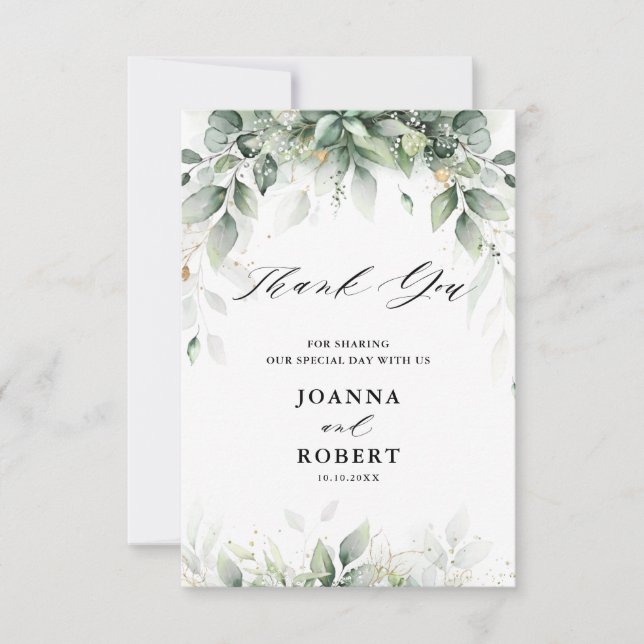 Eucalyptus Greenery Gum Botanical Rustic Wedding Thank You Card (Front)