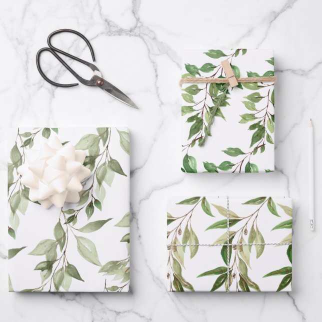 Eucalyptus Greenery Hanging Vines Wrapping Paper Sheet (Front)