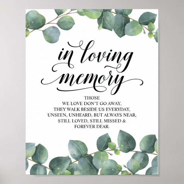Eucalyptus Greenery In Loving Memory Memorial Sign (Front)