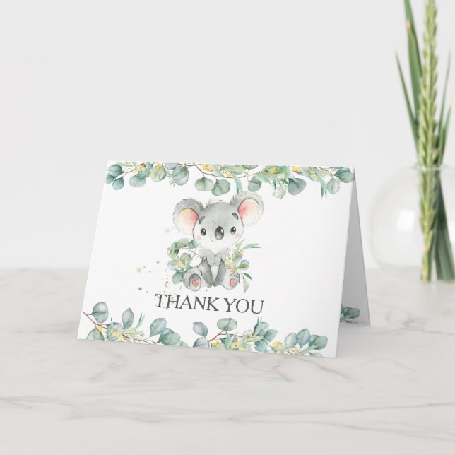 Eucalyptus Greenery Koala Boy Baby Shower Birthday Thank You Card (Front)