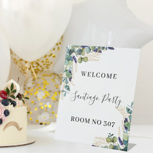 Eucalyptus greenery lavender welcome room number pedestal sign