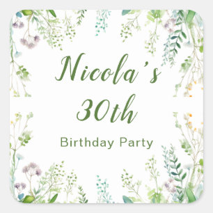 Eucalyptus Greenery Leaves Birthday Party Square Sticker