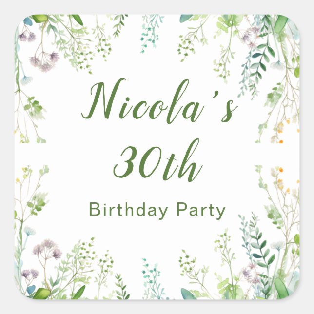 Eucalyptus Greenery Leaves Birthday Party Square Sticker (Front)